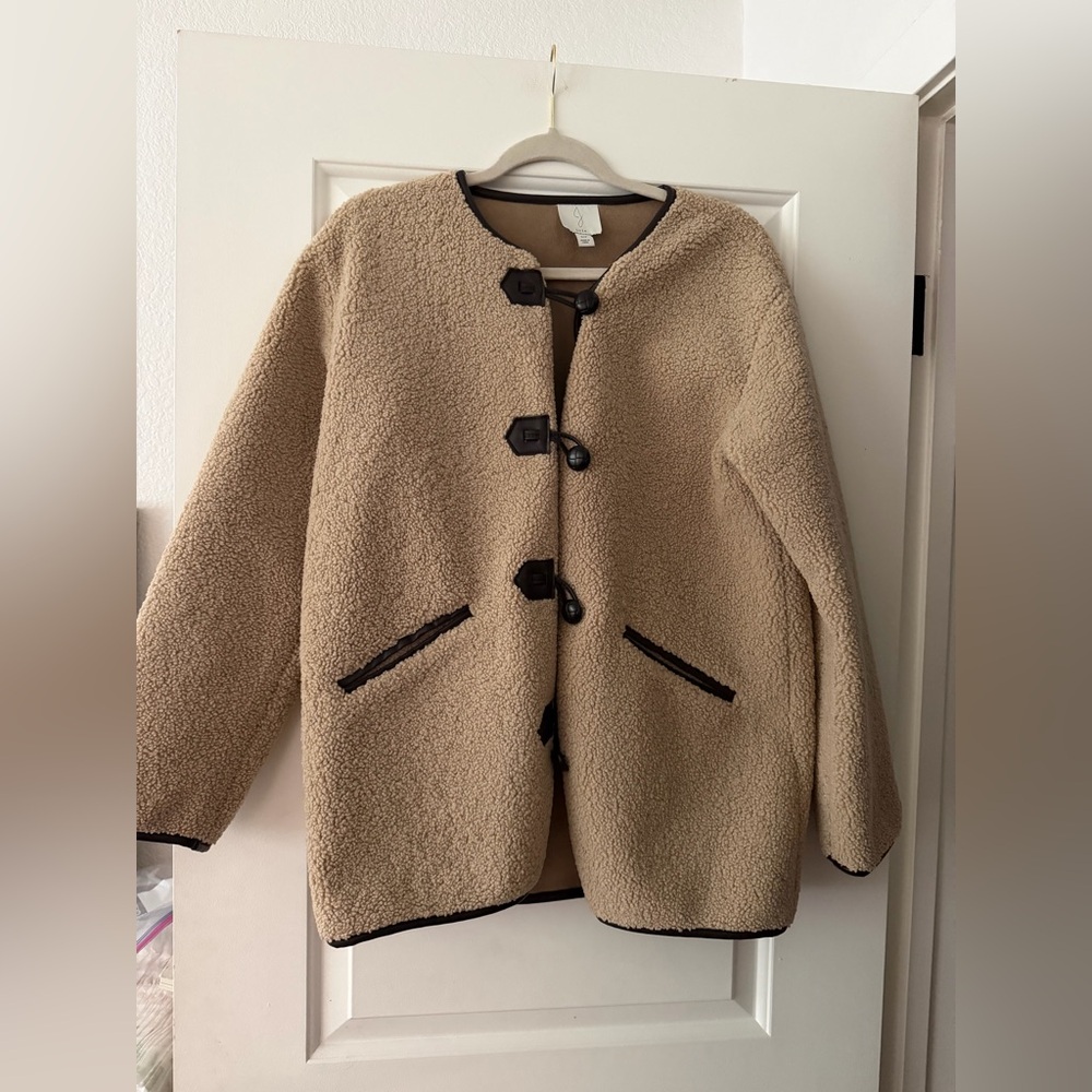 Joie Tan Faux Shearling Sherpa Toggle Coat Jacket Beige Size Small Women’s